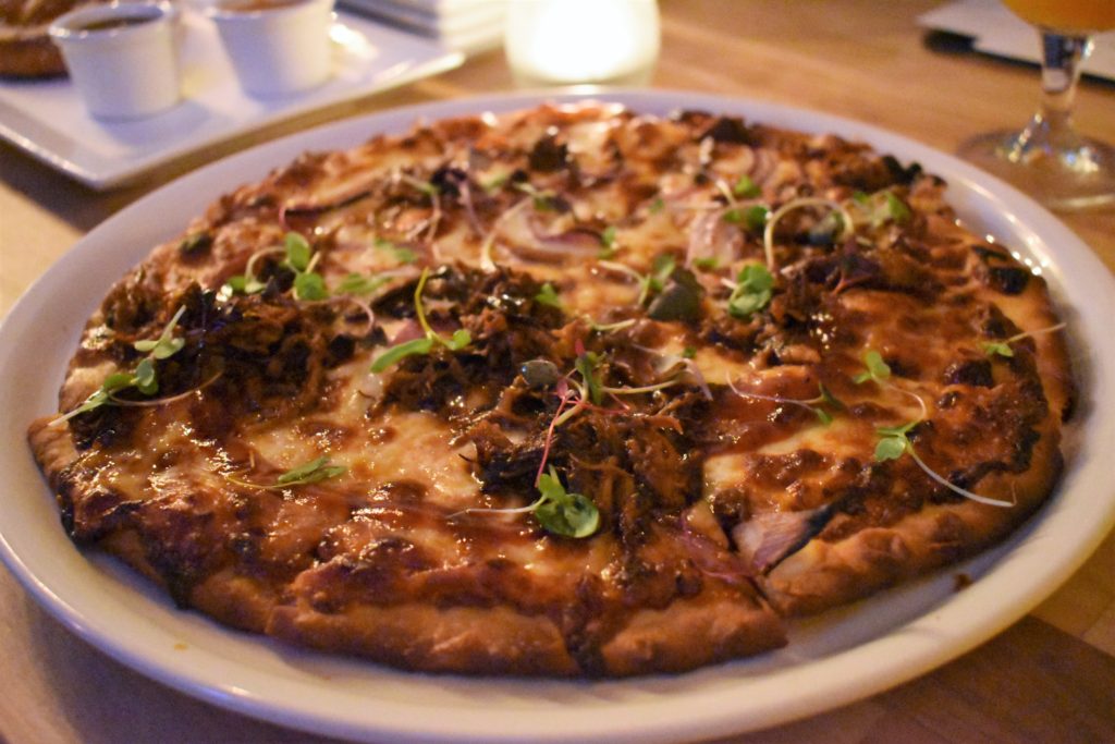 Pulled Pork Pizza at the American Fresh Brewhouse in Assembly Row